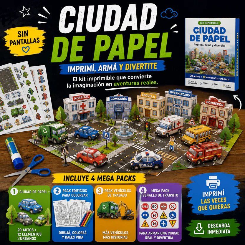 Ciudad de Papel™ | Kit Imprimible Creativo para Niños 🚗